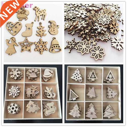 50pcs Wooden 2021 Christmas Decorations Tree Ornaments Santa