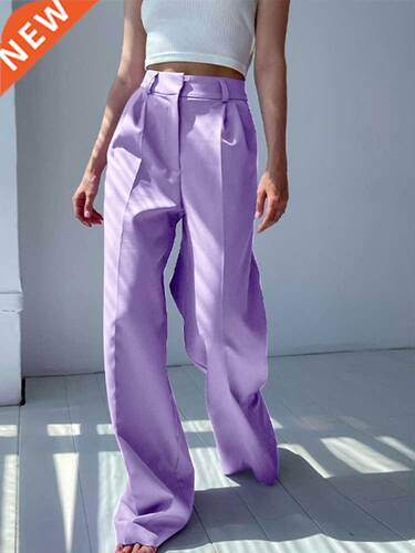 Women High Waist Pants 2022 Casual Loose Office Lady Trouser