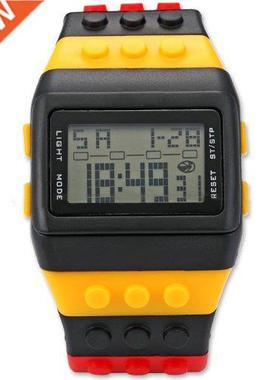Rainbow Rubber LCD Alarm Men's Ladies Black Case Sport Watch