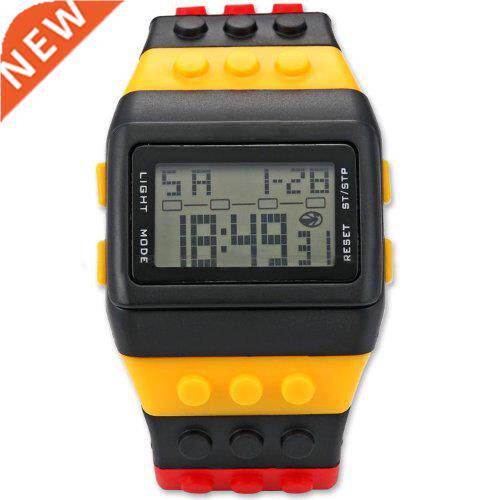 Rainbow Rubber LCD Alarm Men's Ladies Black Case Sport Watch