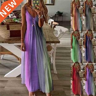2022 Long Beach Dress Women's Loose PartyDress炫彩吊带连衣