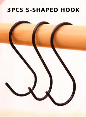 3pcs Black Hanging Hook Rustproof S Shaped Bedroom Stainless