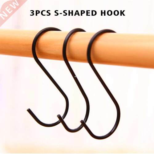 3pcs Black Hanging Hook Rustproof S Shaped Bedroom Stainless