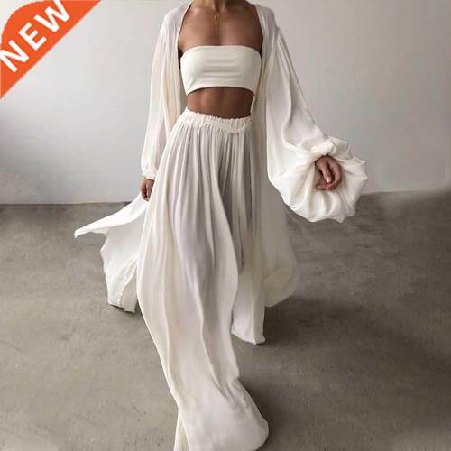Spring Soft Women Three Piece Set Fashion Wrap Cardigan Tops