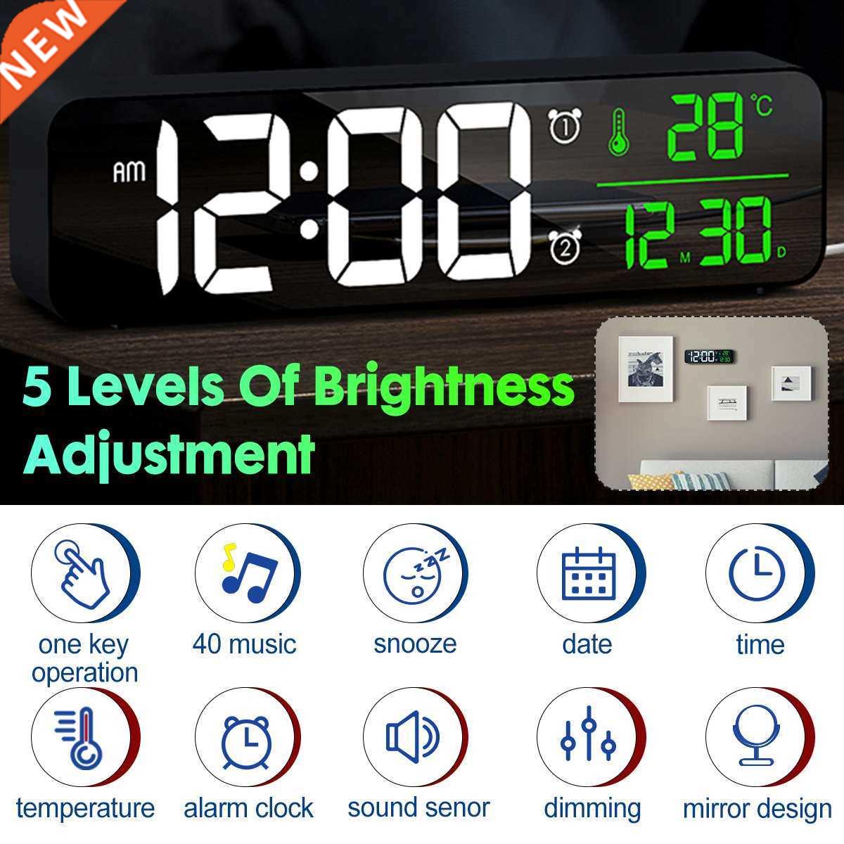 LED Digitl lrm Clocks With Snooze Digitl Time Music Dul