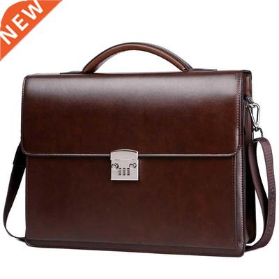 New Male Password Lock Briefcase Diagonal Package Leather La