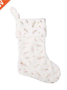 White Plush Hanging Christmas Stocking Gift Bag Home Party