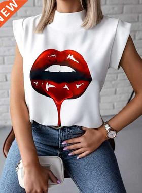 Hirigin 2020 Fashion Women Elegant Lips Print Tops Blouse Sh