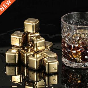 6pcs Golden Whiskey Stones Ice Cubes Chilling Rocks Whisky C