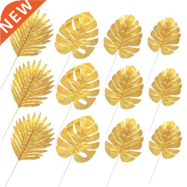 Leaves Palm Artificial Tropical Golden Plant Leaf Leave