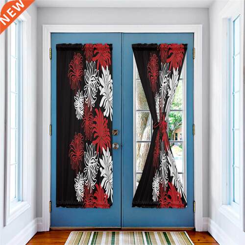 White Red Flower Chrysanthemum Black Blinds Curtains for