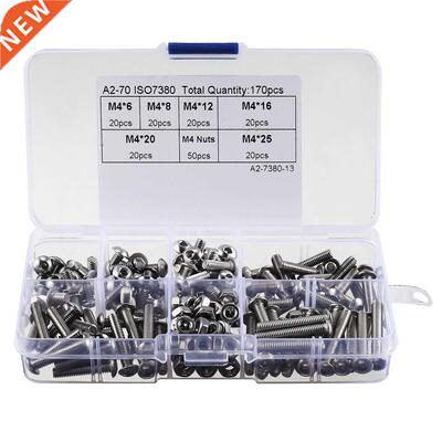 170pcs 304 M4 Hex Socket Button Head Screw Nut Assortment Ki