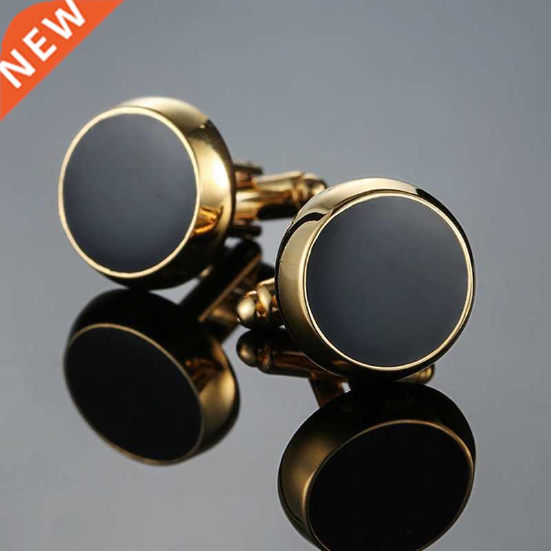 Free shipping, new fashion round gold cufflinks men's shirt