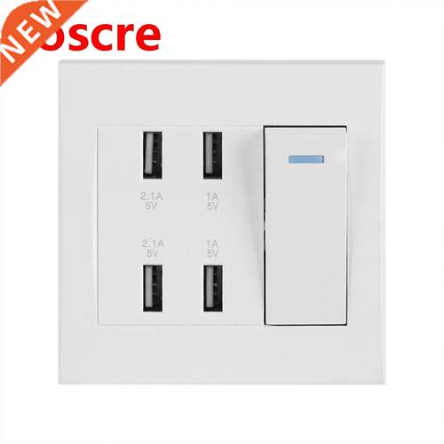 10A 4 Ports USB Wall Socket Charger Power Adapter Plug On-of