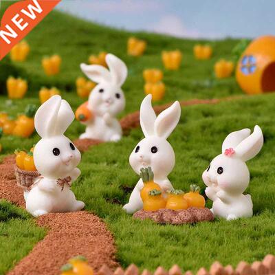 Cute Animal Rabbit Carrots House Figurines Fairy Garden Orna