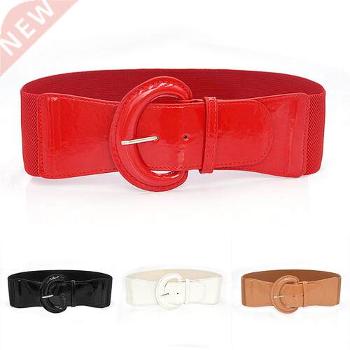 Women Luxury Waist Belts For Dress Pu Patent Leather Elastic