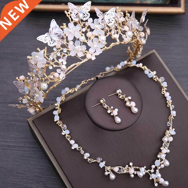 Luxury Crystal Beads Pearl Butterfly Costume Jewelry Sets Fl