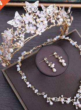 Luxury Crystal Beads Pearl Butterfly Costume Jewelry Sets Fl