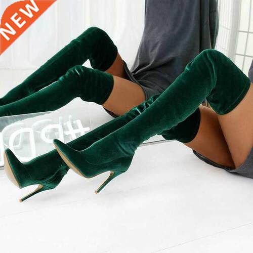 Women Pointed Toe Over The Knee Boots Women's Flock Thigh Hi