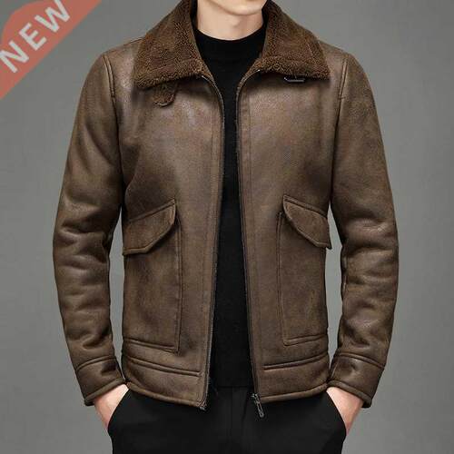 Fall/winter men's suede jacket plus velvet Man lapel thicken