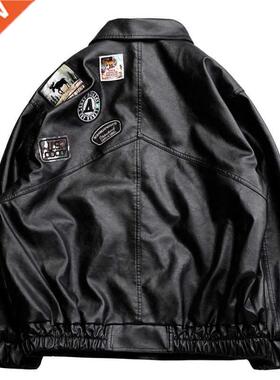 Leather Jacket Men Autumn Fleece Motorcycle PU Leahter Jacke