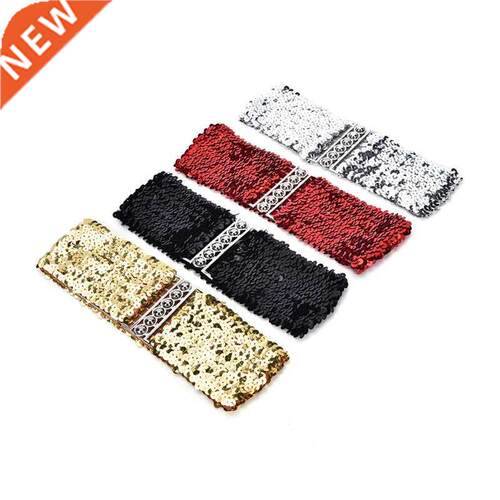 Women Shinny Cummerbund High  Metallic Sequin Women D