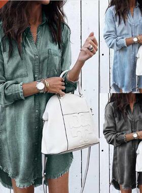 Women Loose Denim Shirts Summer Casual Female Mini Dress衬衫
