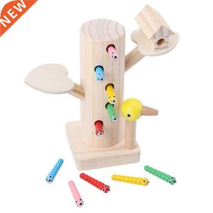 Magnetc Wooden Pretend Woodpecker Catch Worm Game Toy Set