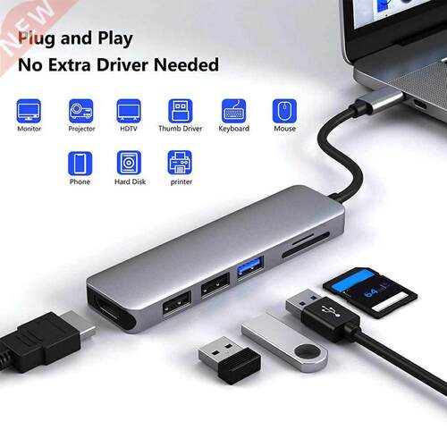 6 in 1 USB Hub For Laptop Adapter PC Computer Charge 6 Ports