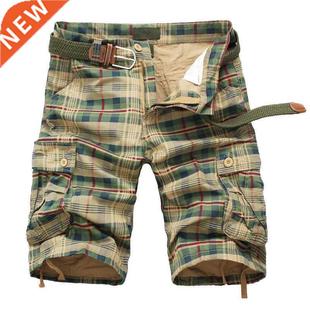 Men Shorts 2022 Fashion Plaid Beach Shorts Mens Casual Camo