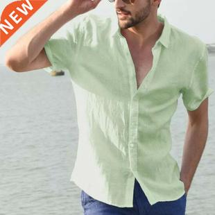 Men's Shirts Linen Short Sleeve Summer Solid Shirts Casual L