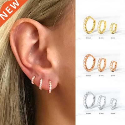 6mm/8mm 925 Sterling Silver Circle Zircon CZ Hoop Earrings f