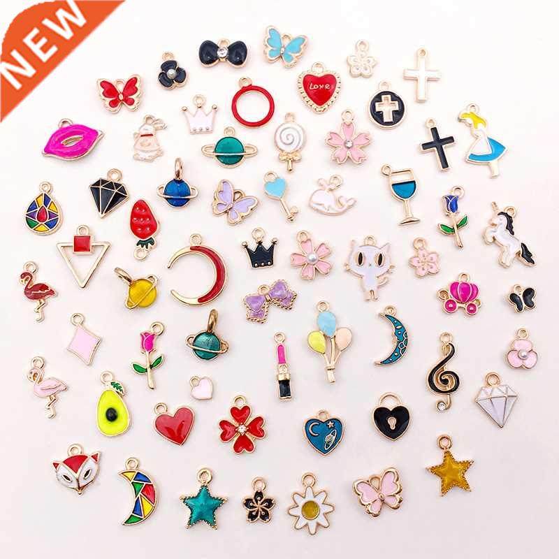 Mix 60pcs/pack Bow Plant Animal Enamel Charms Gold Color Pe
