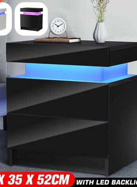 High Gloss Coffee Table LED Light Nightstand Small Magazine