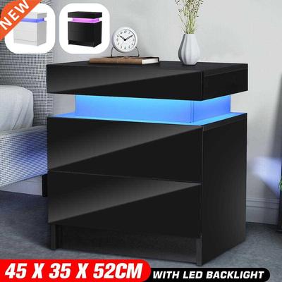 High Gloss Coffee Table LED Light Nightstand Small Magazine