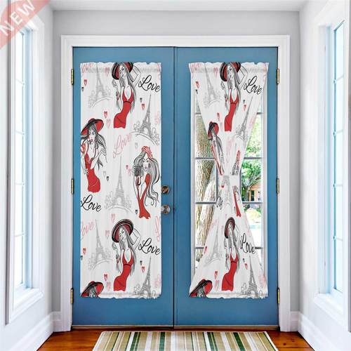 Woman Eiffel Tower Love Heart Door Curtains for Kitchen