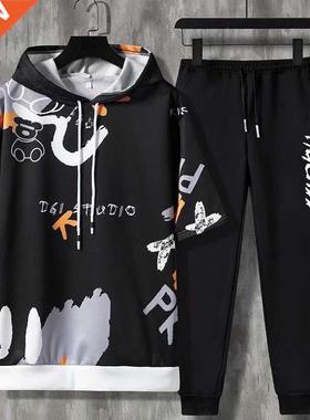 Summer Men's Sets Korean Fashion Hooded outfit Set Short Sle