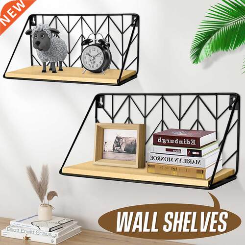 Wooden Iron Wall Shelf Wall Mounted Storage Rack Organizatio