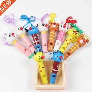 10Pcs Cute Multicolor Wooden Whistles Kids Birthday Party Fa