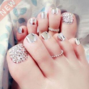 24Pcs Glitter Artificial False Toenail Tips Sticker Nail