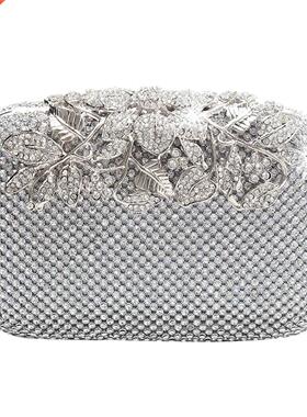 Unique Clasp Silver Diamante Crystal Diamond Evening bag Clu