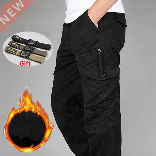Winter Men's Cargo Pants Double Layer Fleece Warm Thick Mili