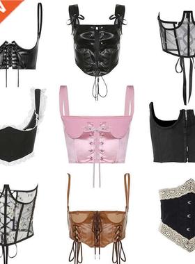 Chic Women Underbust Corset Y2K Aesthetic Fairycore Kawaii T