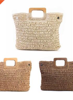 Vintage Bohemian Straw Bag for Women Summer Large Capacity B