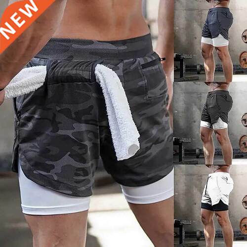 2022 Camo Running Shorts Men 2 In 1 Double-deck Quick Dry S