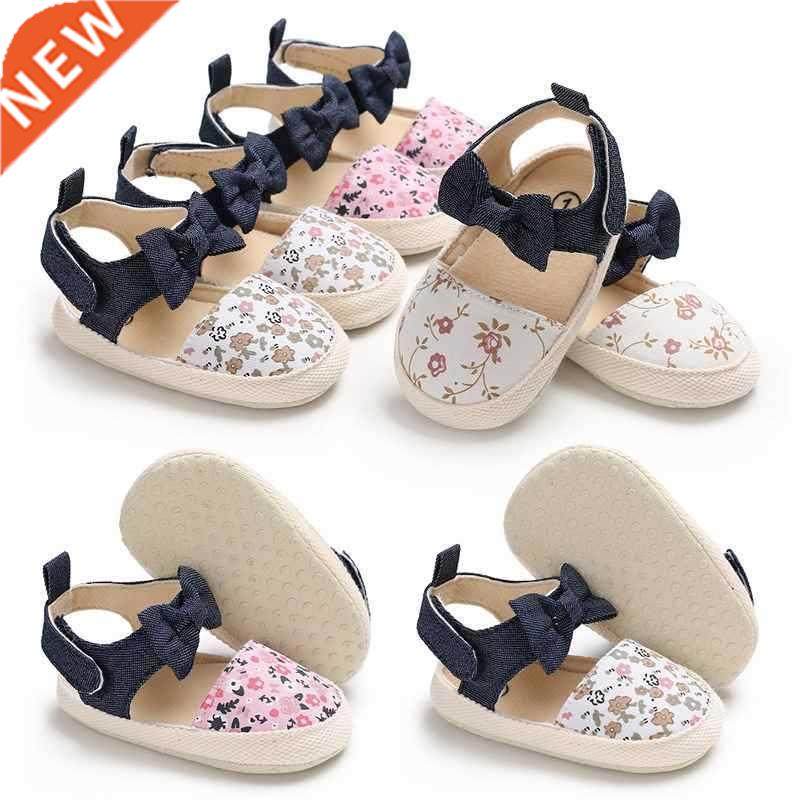 Lovely Flower Print Bow Canvas baby Shoes summer soft sole f