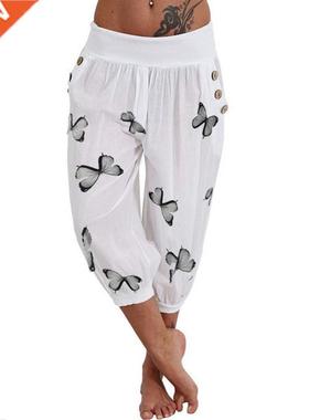 Capris Pants Women High Waist Harem Pants Lightweight Sreetw