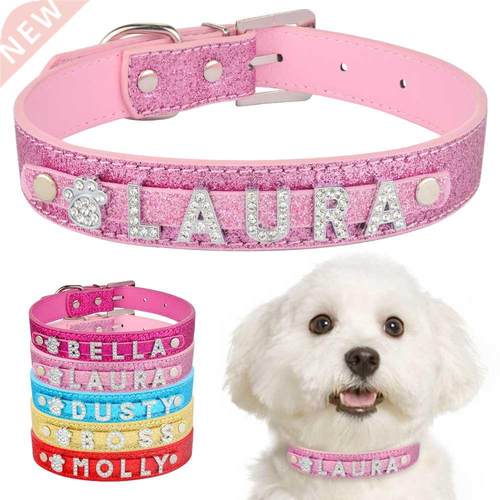 Personalized Dog Collar Leather Rhinestone Bling Charms Cust