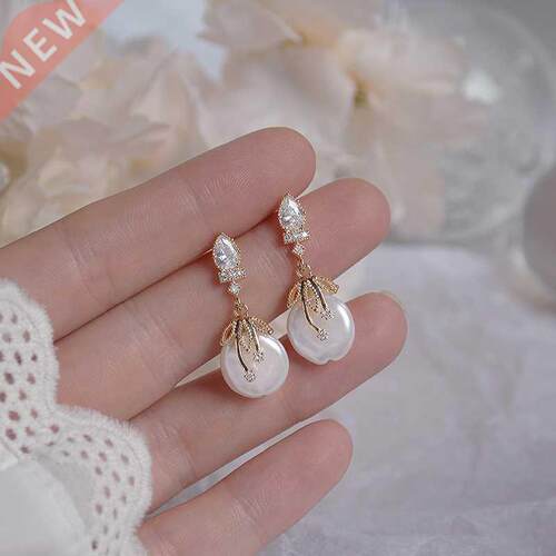 Elegant Bohemia Women Pearl Earrings Luxury AAA Zirconia 14K