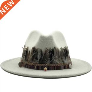 New Women Men Wool Fedora Hat With feather Gentleman Elegant